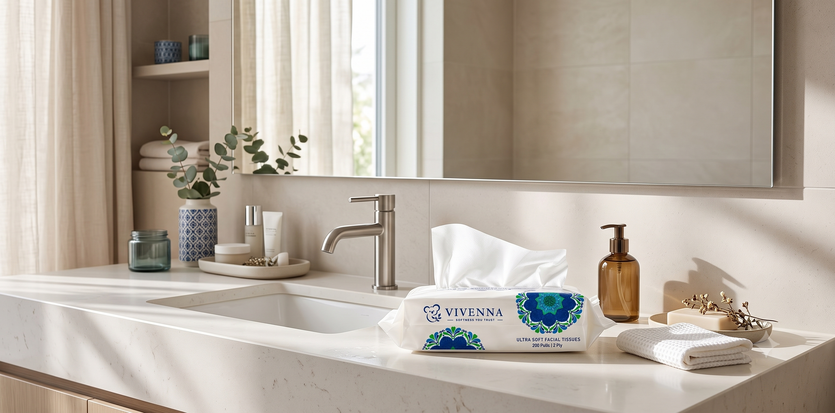 Bathroom vanity sink and tissue box