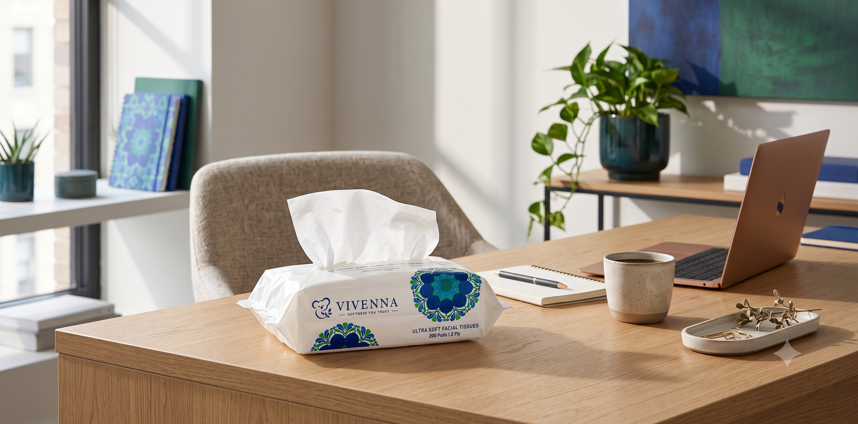 Laptop desk with tissue box